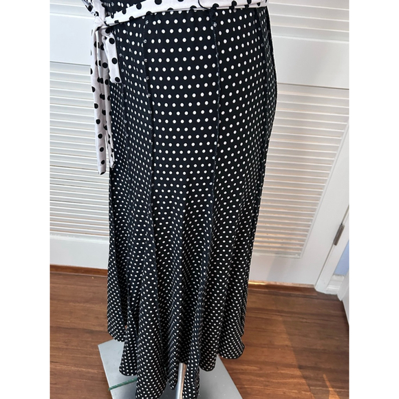 Haani Polka Dot Midi Dress Women’s L Black White Sleeveless Belted - Picture 5 of 11